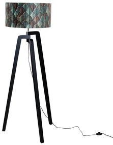 Vloerlamp zwart met velours lampenkap blad dessin 50cm - Puros Klassiek / Antiek, Modern E27 rond Binnenverlichting Lamp