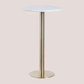 Ronde Hoge Bartafel In Marmer (ø60 Cm) Cosmopolitan Wit & Champagne Goud - Sklum