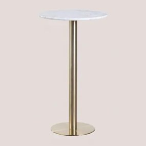 Ronde Hoge Bartafel Ø60 Cm In Cosmopolitan Marmer Wit Marmer & Champagne Goud - Sklum