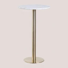 Ronde Hoge Bartafel Ø60 Cm In Natuurlijk Steen Xiren Guangxi Wit Marmer - Geborsteld Goud - Sklum