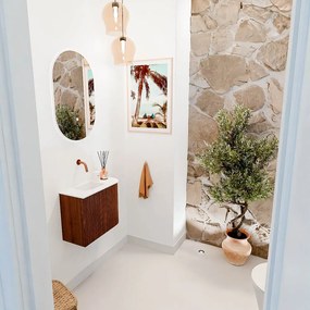 Mondiaz Joya 50cm toiletmeubel ronding rechts ruby met wastafel faye links zonder kraangat talc