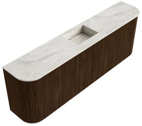 Mondiaz Joya DLux 125cm toiletmeubel ronding links/rechts walnut met wastafel faye midden 1 kraangat ostra