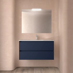 Muebles Project badmeubel 100cm met 2 lades en wastafel donkerblauw
