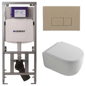 QeramiQ Dely Swirl Toiletset - 36.3x51.7cm - Geberit UP320 inbouwreservoir - 35mm zitting - bedieningsplaat taupe - rechthoekige knoppen - wit glans 0701131/SW1102379/SW1000767/SW1026256