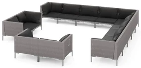 vidaXL 13-delige Loungeset met kussens poly rattan donkergrijs