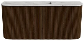 Mondiaz Joya DLux 95cm toiletmeubel ronding links/rechts walnut met wastafel faye midden 1 kraangat glace