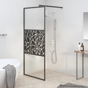 vidaXL Inloopdouchewand met stenenmotief 90x195 cm ESG-glas zwart