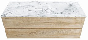 Mondiaz Vica DLux badmeubel 130cm washed oak 2 lades met wastafel glace rechts zonder kraangat