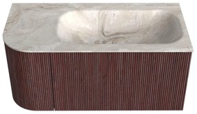 Mondiaz Kurve-dlux 95cm badmeubel ronding links ruby met 1 lade en deur en wastafel big small rechts zonder kraangat frappe