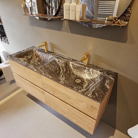 Mondiaz Vica DLux badmeubel 130cm washed oak 4 lades met wastafel lava dubbel 2 kraangaten