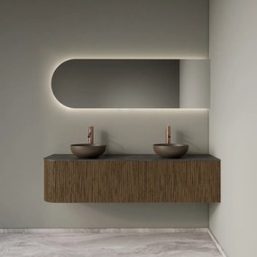Gliss Design Alluro badmeubel ribbelfront met ronding links 160cm castle brown en zwart leisteen toppaneel