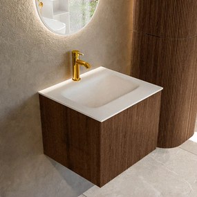Mondiaz Kurve 50cm badmeubel walnut met 1 lade en wastafel grunne midden 1 kraangat