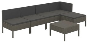 vidaXL 6-delige Loungeset met kussens poly rattan grijs