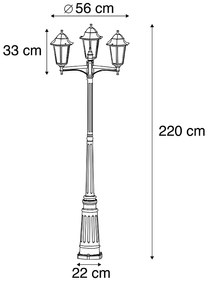 Buitenlantaarn zwart 220 cm 3-lichts IP44 - Havana Klassiek / Antiek E27 IP44 Buitenverlichting