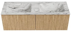 Mondiaz Kurve-dlux 130cm badmeubel oak met 2 lades en wastafel leaf dubbel zonder kraangat glace