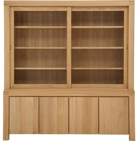 Goossens Buffetkast Clear, 2 glasdeuren boven, 4 dichte deuren onder, blank eiken, 210 x 225 x 45 cm, stijlvol landelijk