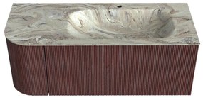 Mondiaz Kurve-dlux 115cm badmeubel ronding links ruby met 1 lade en deur en wastafel big small kraangat rechts glace