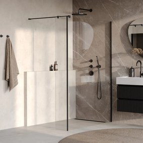 Brauer Oblivion inloopdouche helder glas 140cm met 40cm zijwand zwart mat