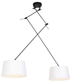 Eettafel / Eetkamer Hanglamp zwart met linnen kappen wit 35 cm 2-lichts - Blitz Modern E27 cilinder / rond rond Binnenverlichting Lamp