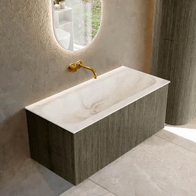 Mondiaz Kurve-dlux 100cm badmeubel shadow met 1 lade en wastafel big medium midden zonder kraangat frappe