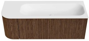 Mondiaz Kurve 125cm badmeubel ronding links walnut met 1 lade en deur en wastafel big medium kraangat rechts