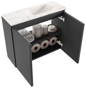 Mondiaz Ture DLux toiletmeubel 60cm dark grey met wastafel frappe rechts zonder kraangat