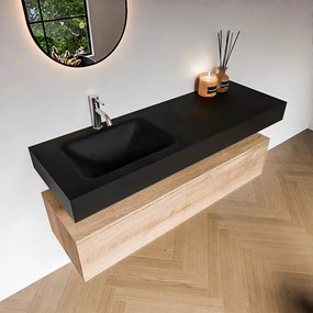Zaro Alan badmeubel 140cm washed oak 1 lade met vrijhangende wastafel cloud links 1 kraangat urban