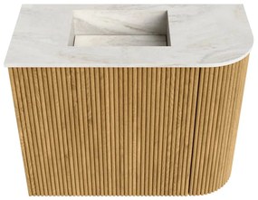 Mondiaz Joya DLux 50cm toiletmeubel ronding rechts oak met wastafel faye links zonder kraangat ostra