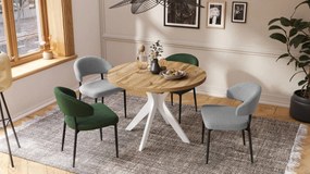 RENZO Wotan Eiken/witte poot - RONDE TAFEL Ø110 UITKLAPBAAR TOT 180 cm | VOOR DE KEUKEN EETKAMER WOONKAMER RETRO