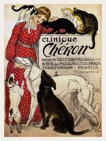 Kunstreproductie Clinique Cheron, Cats & Dogs (Distressed Vintage French Poster) - Théophile Steinlen