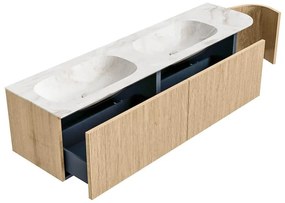 Mondiaz Kurve-dlux 175cm badmeubel ronding rechts oak met 2 lades en 1 deur en wastafel stor small dubbel/links zonder kraangat frappe