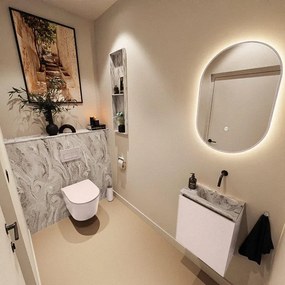 MONDIAZ TURE-DLUX 40cm toiletmeubel Rosee. EDEN wastafel Glace positie rechts. Zonder kraangat. TUREDX40ROSR0GLA