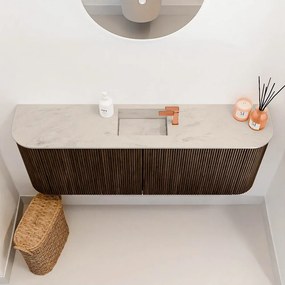 Mondiaz Joya DLux 115cm toiletmeubel ronding links/rechts walnut met wastafel faye midden 1 kraangat opalo