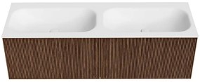 Mondiaz Kurve 140cm badmeubel walnut met 2 lades en wastafel big small dubbel 2 kraangaten