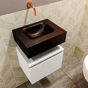 Mondiaz Andor toiletmeubel 40cm mat wit met zwarte wastafel midden zonder kraangat