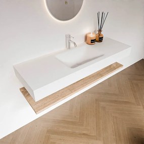 Zaro Alan badmeubel 130cm met planchet washed oak en vrijhangende wastafel cloud midden 1 kraangat talc