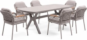 Vespera Monza dining tuinset 220x100xH74 cm 7 delig latte keramiek