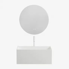 Harsen Badkamermeubelset Met Geïntegreerde Wastafel En Nerine Led-verlichting Wit & Round Led And Antifog Ø70 Cm Solyn & Wit - Sklum
