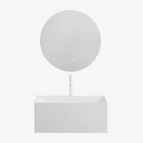 Harsen Badkamermeubelset Met Geïntegreerde Wastafel En Nerine Led-verlichting Wit & Round Led And Antifog Ø70 Cm Solyn & Wit - Sklum