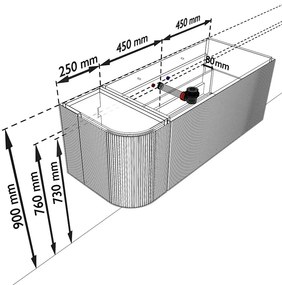 Mondiaz Kurve-dlux 115cm badmeubel ronding links oak met 1 lade en deur en wastafel big small kraangat rechts lava