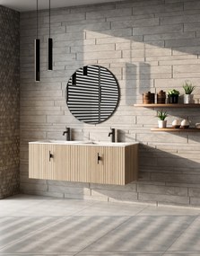 Muebles Raya badmeubel ribbelfront 120cm naturel eiken met witte wastafel met kraangat
