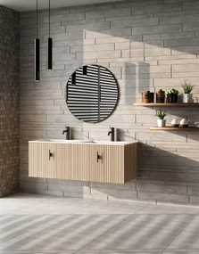 Muebles Raya badmeubel ribbelfront 120cm naturel eiken met witte wastafel met kraangat