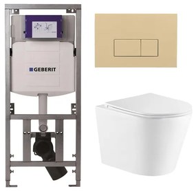 QeramiQ Dely Toiletset - 36.3x51.7cm - diepspoel - rimless - Geberit UP320 inbouwreservoir - softclose toiletzitting - bedieningsplaat beige - rechtehoekige knoppen - wit glans SW543431/0701131/SW1102366