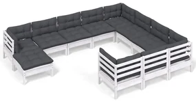 vidaXL 11-delige Loungeset met kussens grenenhout wit