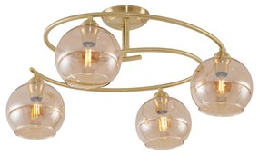 Moderne plafondlamp messing met amber glas 4-lichts - Alanis