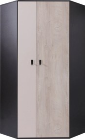 Hoekkledingkast Camteso 100, Zwart, Beige, Eiken, 190x90x90cm, 71 kg, Kledingkast deuren: Met scharnieren, Aantal planken: 5, Aantal planken: 5