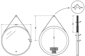 Brauer Jade Edge ronde spiegel met verlichting en ophangband 70cm zwart