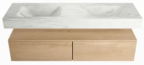 Mondiaz Alan DLux badmeubel 150cm washed oak 2 lades met wastafel opalo dubbel zonder kraangat