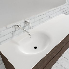 Zaro Sevilla Solid Surface badmeubel 150cm donker eiken zonder kraangat spoelbak links met 4 lades