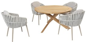 Taste by 4 Seasons Eva dining set latte met teak Prado tafel Ø 130 cm      beige weerbestendig